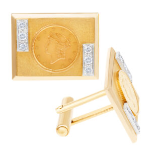 Dollar gold piece cufflinks with diamonds