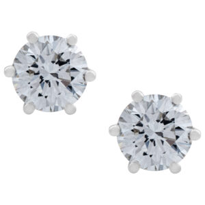 GIA Certified Diamond stud earrings in 18k white gold. 1.01 and 1.03 cts G color, VS2 clarity