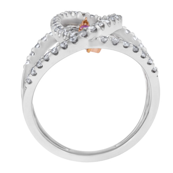 18k white gold diamond ring with pink center. 0.74 carats in diamonds. Size 6.5