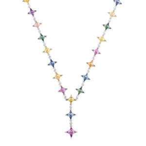 Multi-colored sapphire star necklace in 18k white gold