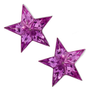 Star pink sapphire earrings in 18k white gold. 2.50 carats in fancy cut sapphires