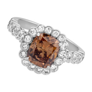 Cognac and white diamond ring set in Platinum