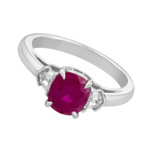 Burma Ruby with bullet cut diamonds set in Platinum ring