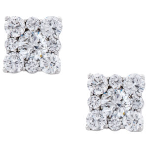 Diamond studs in 18k white gold. 2.05 carats in clean white diamonds