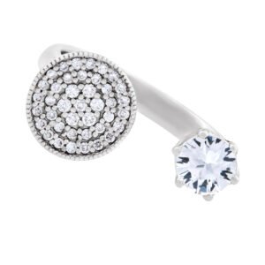 Pave Diamond and white sapphire ring set in 18k white gold. Size 5.75