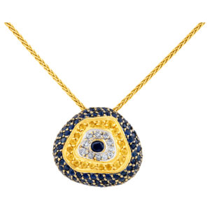 Blue & yellow sapphire and diamond pendant. 4.00 carats in colorful sapphires and approx 0.50 carats in diamonds