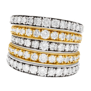 Fan Style Diamond Ring in 18k white and yellow gold. 2.5cts in round diamonds