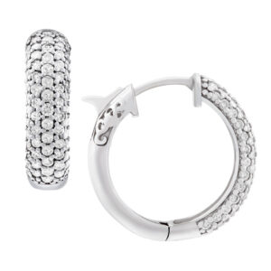 Adorable diamond huggie earrings in 18k white gold w/ 1.33 cts in diamonds.