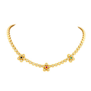 Dainty diamond flower necklace in 18k yellow gold. Length 16"