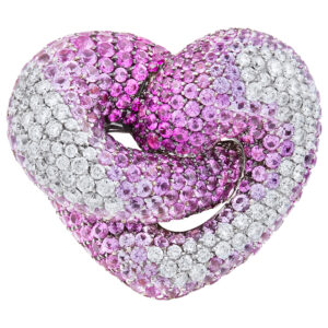 Gorgeous Palmiero J.D. "two hearts locked" pave diamond ring in 18k.