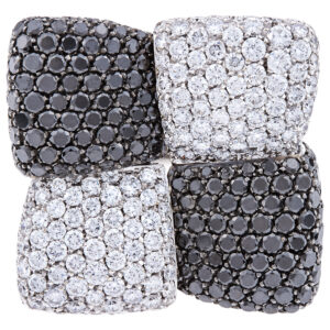 Palmiero J.D. 18k white gold ring with white and black diamonds. approx. 14.18 carats