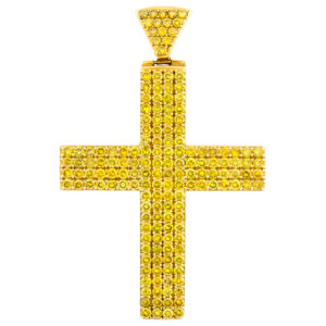 Golden yellow diamond cross in 14k yellow gold. 16 carats in diamonds. SI1 clarity.