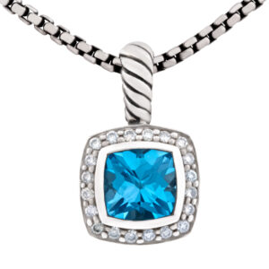 David Yurman Blue topaz and diamond pendant with chain.