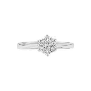 Ring with small diamond flower/snowflake in 18K white gold