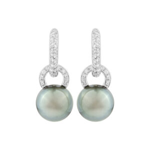 Gray pearl and diamond earrings in 18K white gold