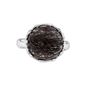 Round Rutile Quartz ring in 18K white gold