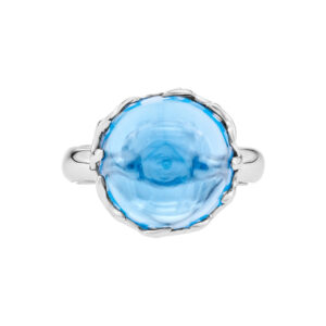 Round Blue Topaz ring in 18K white gold