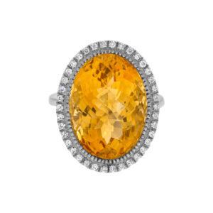 Citrine and diamonds ring in 18K white gold