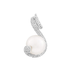 Snake pendant with pearl and diamonds in 18K white gold