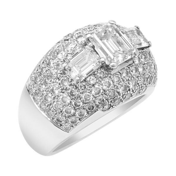 GIA certified Ball of fire pave diamond dome ring in 18k white gold