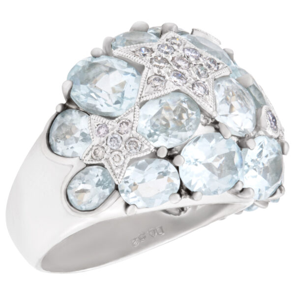 18k white gold topaz ring with diamonds. 4.00cts in topaz, 1.00cts in diamonds