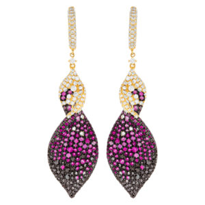 Twisted ruby, sapphire & diamond earrings in 18k with PVD