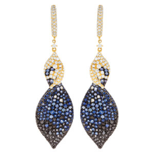 Swirled drop earrings in 18k with diamonds & sapphires