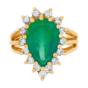 14k Yellow Gold Emerald And Diamond Ring