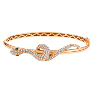 Snake 18K rose gold bangle with diamonds and tsavorites