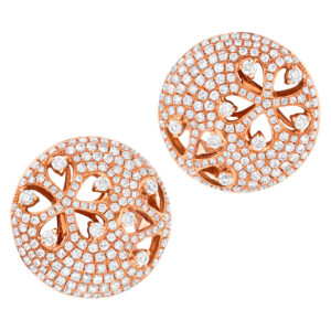 Round pave diamond earrings in 18k rose gold