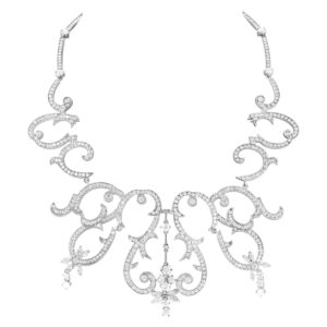 Retro-design "Elizabeth Taylor" style diamond necklace in 14k white gold. Approx 23.75 carats.