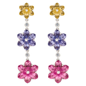 Flower drop earrings in 18k white gold