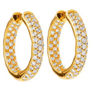 Diamond hoops in 18k yellow gold with 2.63 cts in diamonds