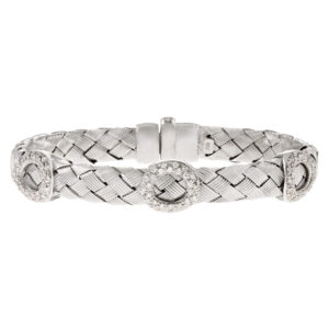 Braided white gold bangle with diamonds