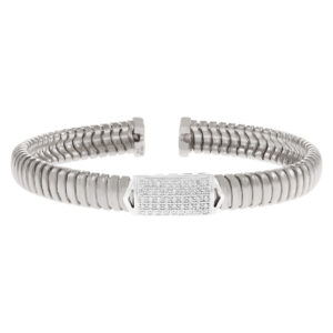 Diamond station bangle in 18k white gold