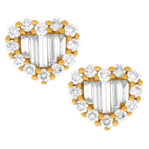 Heart shaped earrings in 18k yellow gold with diamonds