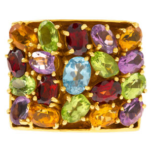 Ring with amethysts, tsavorites, garnets, and citrines in 18k gold