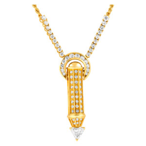 GIA certified Diamond pendant necklace in 18k. 5.00cts in dias. Triangular 0.91cts (F, SI1)