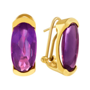 Slender cabochon Amethyst earrings in 18K yelow gold