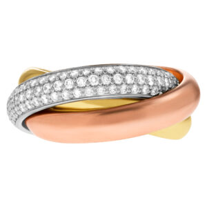 Cartier Trinity tri-color rolling ring with 1 full pave diamond band