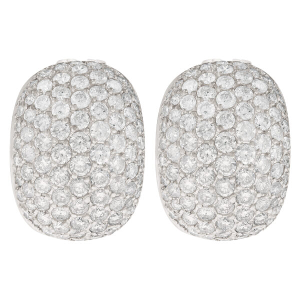 Pave diamond earrings in 18k white gold. 6.00 carats (G-H color, SI2 clarity)