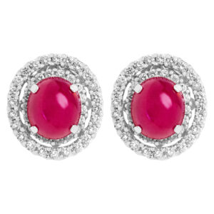 Cabochon Ruby & Diamonds earrings in 18K white gold. 14.50 carats in rubies