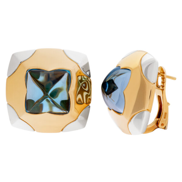 Bvlgari earrings in 18k yellow gold with blue topaz