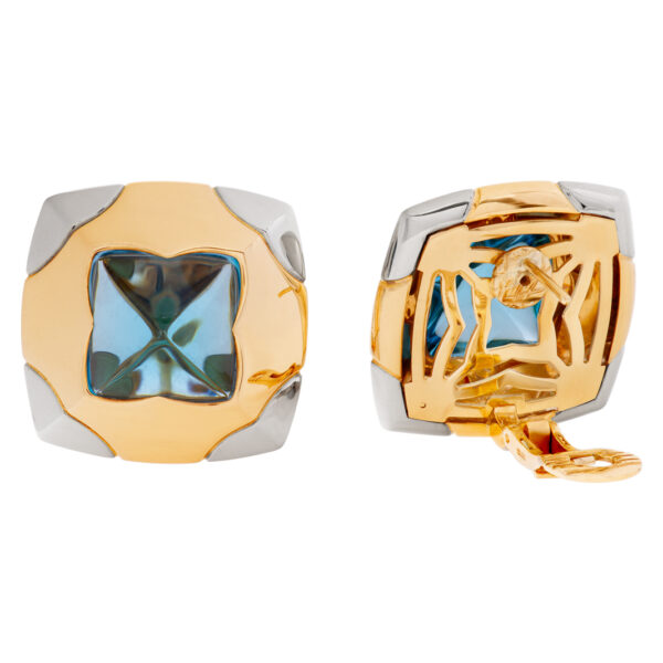 Bvlgari earrings in 18k yellow gold with blue topaz