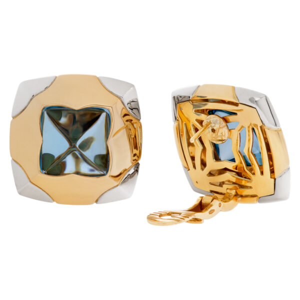 Bvlgari earrings in 18k yellow gold with blue topaz