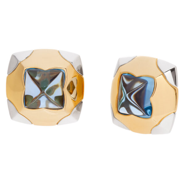 Bvlgari earrings in 18k yellow gold with blue topaz