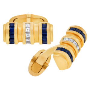 Cufflinks sapphires and diamonds in 18k yellow gold