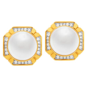 Fabulous pearl and diamond earrings in 18k yellow. 1.00 carat in diamonds