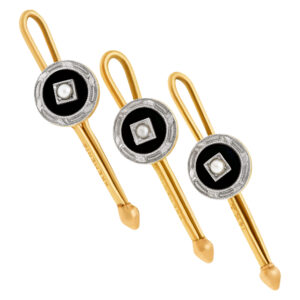 Shirt studs with little pearl center pieces in 14k gold