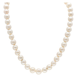 Pearl necklace set with diamond classy clasp on 14K white gold. 10mm pearls